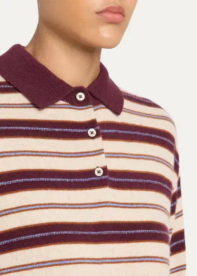 Guest In Residence Collegiate Striped Cashmere Polo Sweater | Thumbnail 5