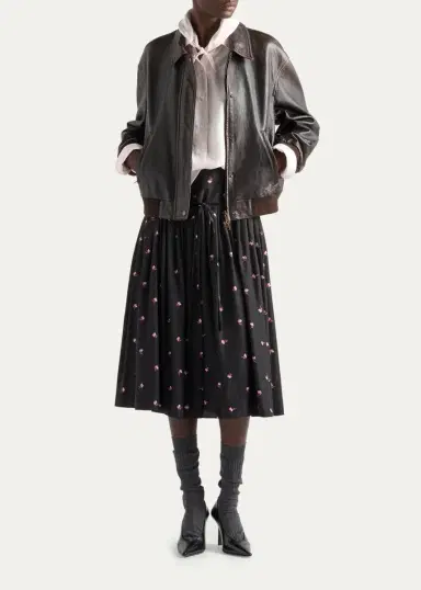 Prada Floral Silk-Blend A-Line Midi Skirt | Thumbnail 2
