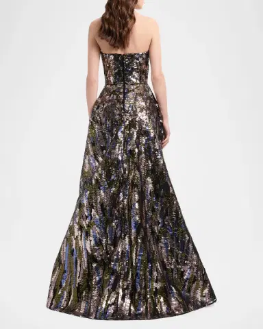 Elie Saab Floral Sequined Strapless A-Line Gown | Thumbnail 2