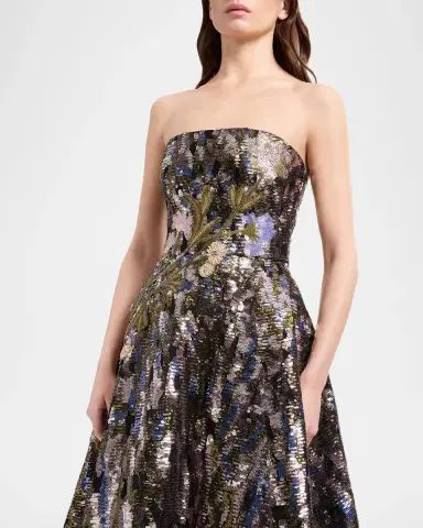 Elie Saab Floral Sequined Strapless A-Line Gown | Thumbnail 3