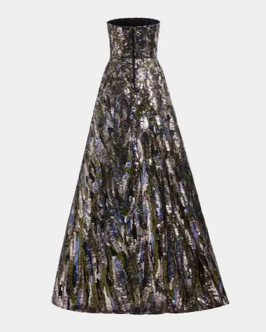 Elie Saab Floral Sequined Strapless A-Line Gown | Thumbnail 4