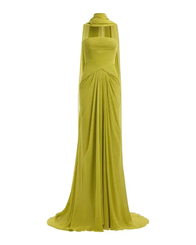 Elie Saab Strapless Crisscross Draped Silk Chiffon Gown With Neck Scarf