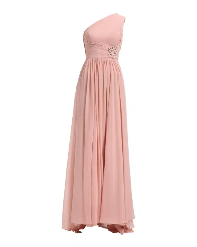 One-Shoulder Cape-Sleeve Chiffon Gown