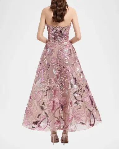 Elie Saab Strapless Floral Sequined Tea-Length Gown | Thumbnail 3