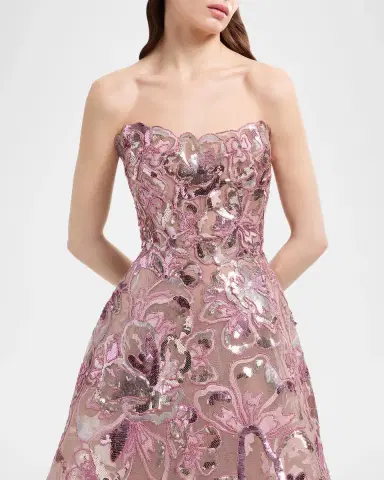 Elie Saab Strapless Floral Sequined Tea-Length Gown | Thumbnail 4