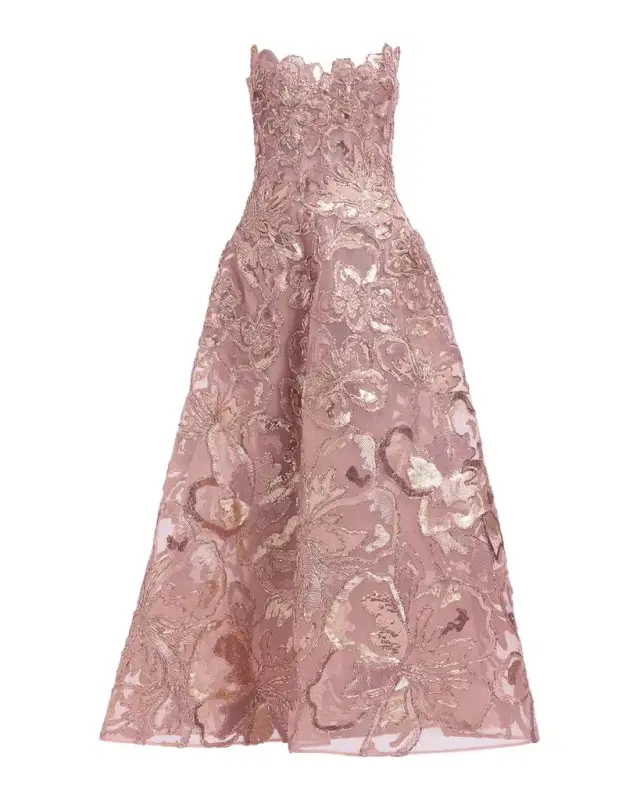 Elie Saab Strapless Floral Sequined Tea-Length Gown