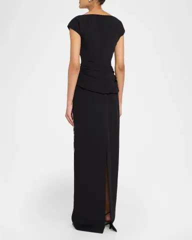 Lela Rose Floral Crepe Boat-Neck Draped Column Gown | Thumbnail 3 Lela Rose Floral Crepe Boat-Neck Draped Column Gown | Thumbnail 3