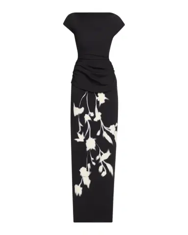Lela Rose Floral Crepe Boat-Neck Draped Column Gown | Thumbnail 1 Lela Rose Floral Crepe Boat-Neck Draped Column Gown | Thumbnail 1
