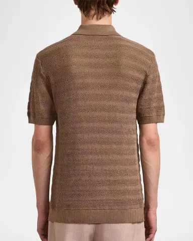 Frescobol Carioca Men's Vidal Cotton Knit Jacquard Stripe Polo Shirt | Thumbnail 3 Frescobol Carioca Men's Vidal Cotton Knit Jacquard Stripe Polo Shirt | Thumbnail 3