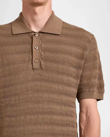 Frescobol Carioca Men's Vidal Cotton Knit Jacquard Stripe Polo Shirt | Thumbnail 4 Frescobol Carioca Men's Vidal Cotton Knit Jacquard Stripe Polo Shirt | Thumbnail 4