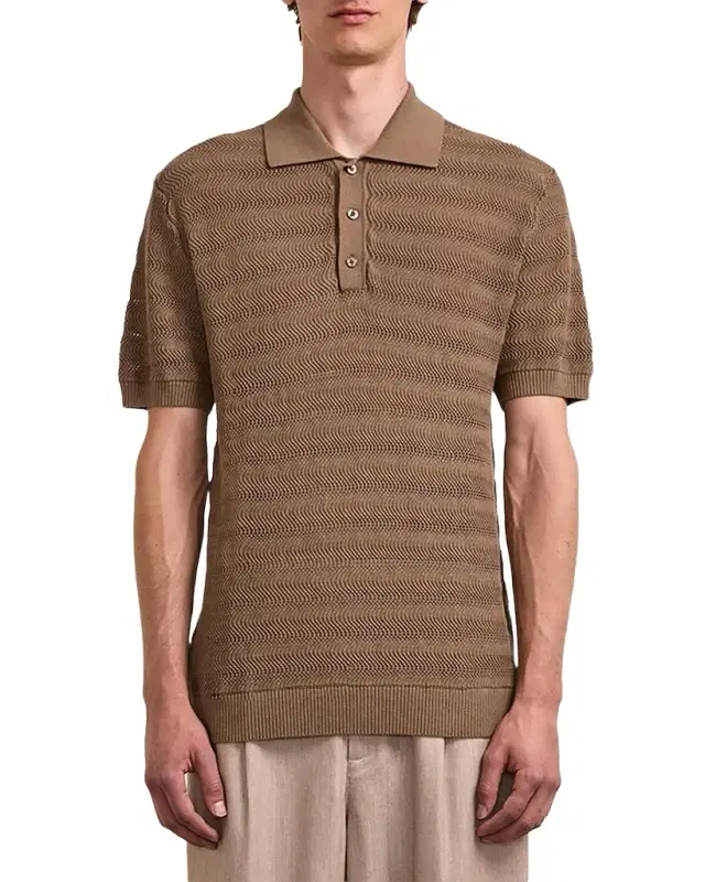 Frescobol Carioca Men's Vidal Cotton Knit Jacquard Stripe Polo Shirt