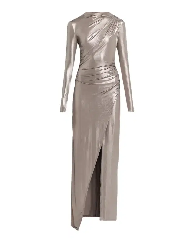 Lapointe Ruched Coated Jersey Long-Sleeve Maxi Dress