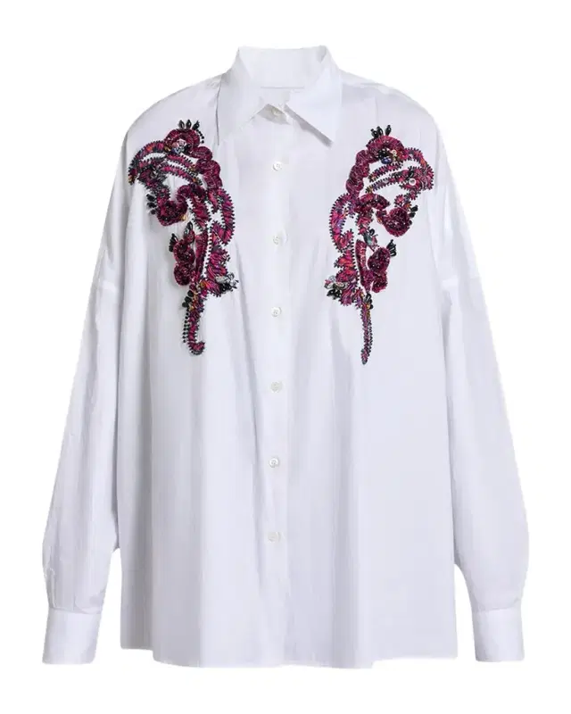 Dries Van Noten Embroidered Cotton Poplin Oversized Shirt