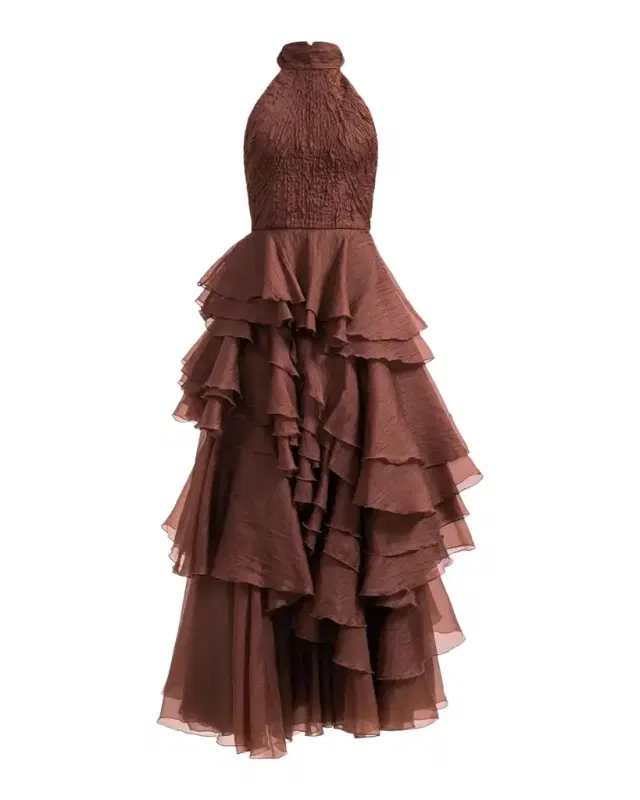 Aje Fayette Strapless Asymmetric Tiered-Ruffle Gown