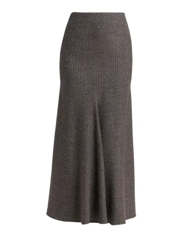 Etro Metallic Check Wool Trumpet Midi Skirt