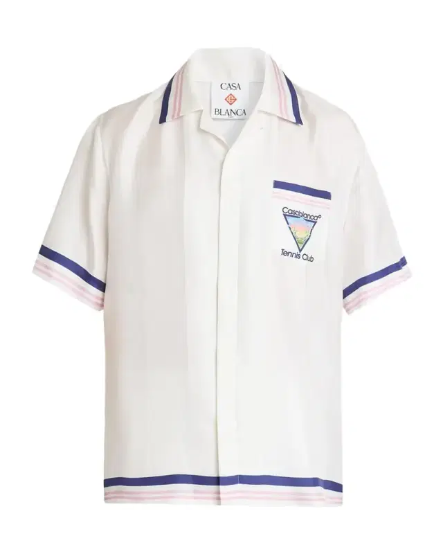 Casablanca Men's Silk Cuban-Collar Polo Shirt