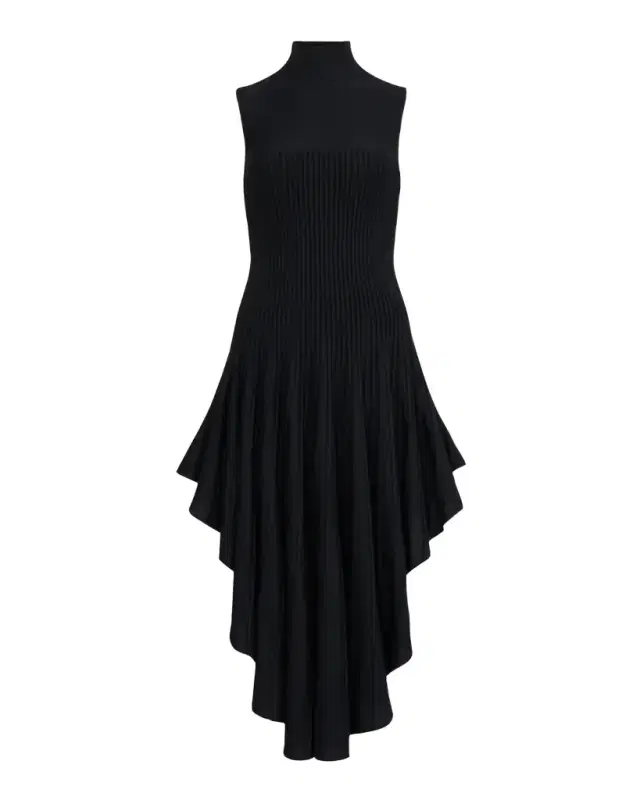 Mock-Neck Sleeveless Sculpted Pointed Midi Dress