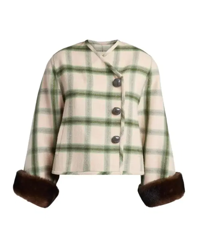 Valentino Garavani Interferenze Shearling-Cuff Plaid Jacket