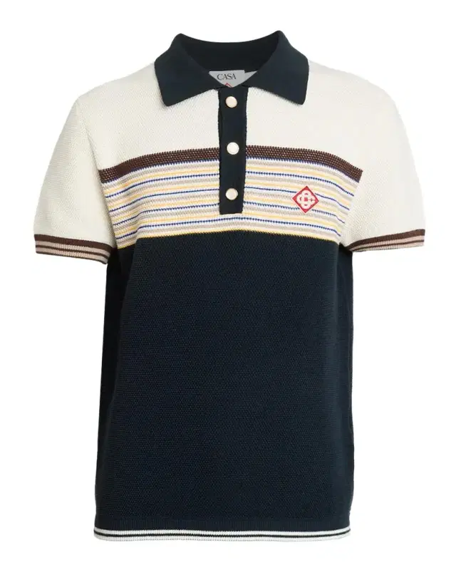 Casablanca Men's Cafe Stripe Knit Polo Shirt