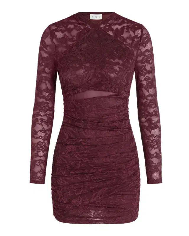 SEROYA Moxey Ruched Lace Mini Dress