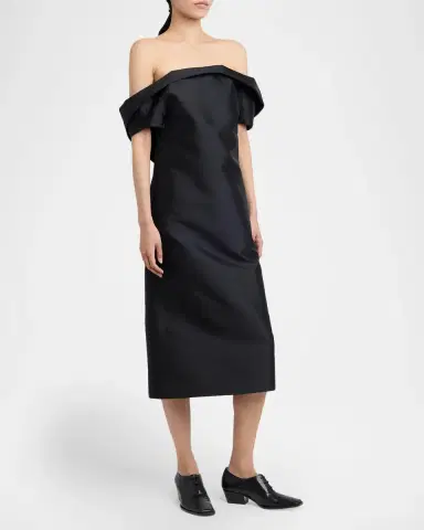 Jil Sander Off-The-Shoulder Silk-Wool Midi Dress | Thumbnail 4 Jil Sander Off-The-Shoulder Silk-Wool Midi Dress | Thumbnail 4