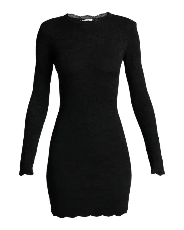 Saint Laurent Floral Lace Knit Long-Sleeve Mini Dress