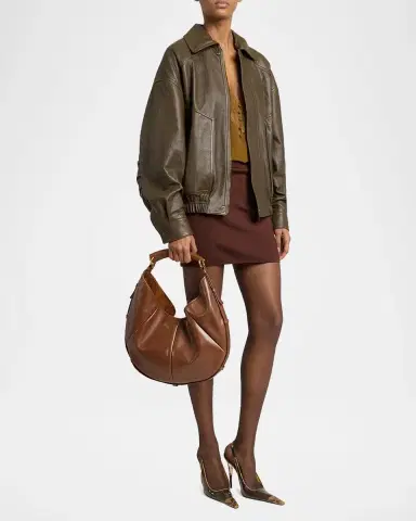 Saint Laurent Mombasa Medium Pleated Leather Hobo Bag | Thumbnail 5
