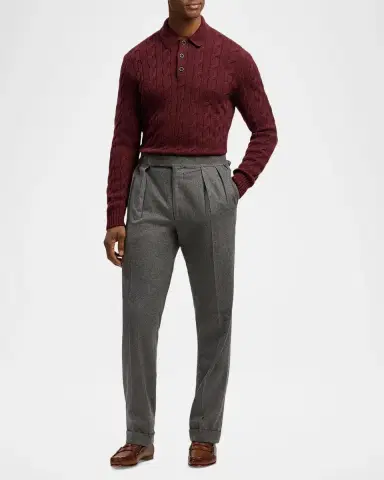 Ralph Lauren Men's Cashmere Cable-Knit Polo Sweater | Thumbnail 2