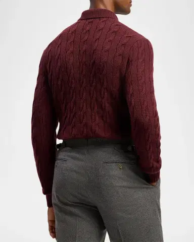 Ralph Lauren Men's Cashmere Cable-Knit Polo Sweater | Thumbnail 3