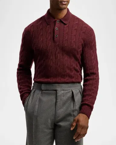 Ralph Lauren Men's Cashmere Cable-Knit Polo Sweater | Thumbnail 4