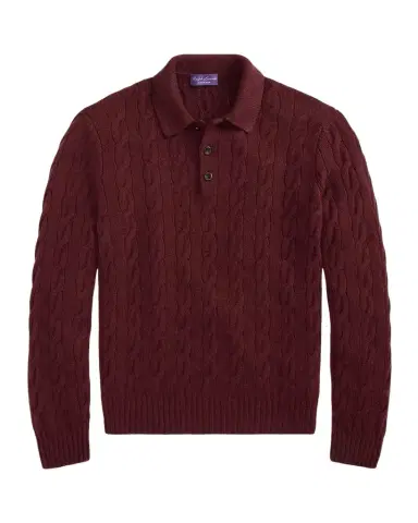 Ralph Lauren Men's Cashmere Cable-Knit Polo Sweater | Thumbnail 1