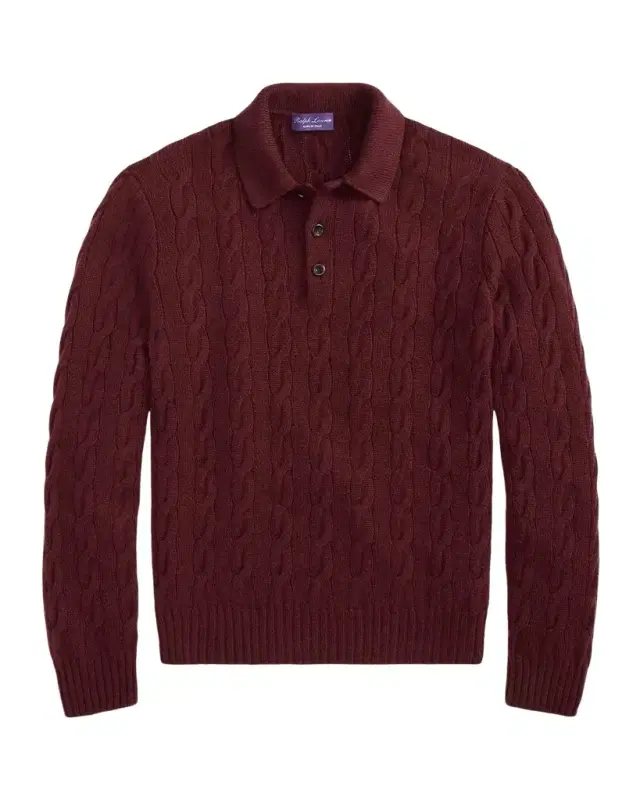 Ralph Lauren Men's Cashmere Cable-Knit Polo Sweater