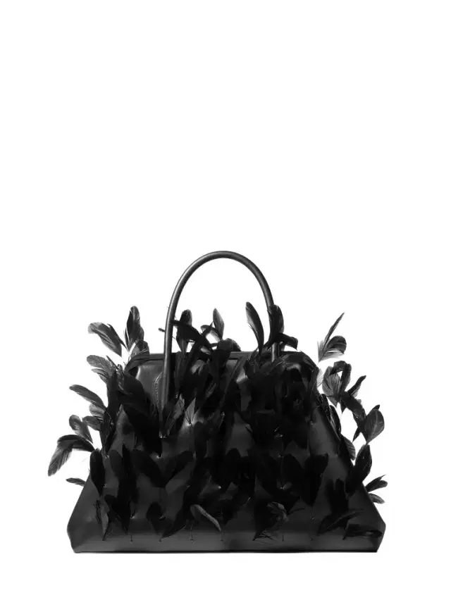 Michael Kors Collection Sofia Large Hand-Embroidered Feather Leather Frame Satchel in Black - One Size by Michael Kors Collection