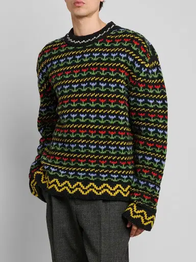 Marni Men's Floral Wool Knit Crewneck Sweater | Thumbnail 4