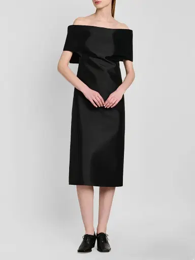 Jil Sander Women's Off-The-Shoulder Silk-Wool Midi Dress | Thumbnail 2 Jil Sander Women's Off-The-Shoulder Silk-Wool Midi Dress | Thumbnail 2
