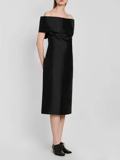 Jil Sander Women's Off-The-Shoulder Silk-Wool Midi Dress | Thumbnail 4 Jil Sander Women's Off-The-Shoulder Silk-Wool Midi Dress | Thumbnail 4