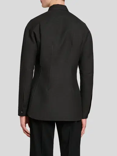 Jil Sander Men's Tailored Double-Splittable Wool-Twill Melange Dress Shirt | Thumbnail 3 Jil Sander Men's Tailored Double-Splittable Wool-Twill Melange Dress Shirt | Thumbnail 3