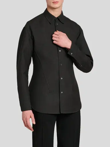 Jil Sander Men's Tailored Double-Splittable Wool-Twill Melange Dress Shirt | Thumbnail 4 Jil Sander Men's Tailored Double-Splittable Wool-Twill Melange Dress Shirt | Thumbnail 4
