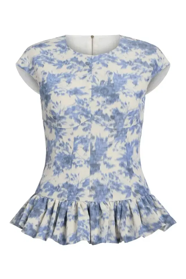 Lovelily Prarie Blue Ikat Top