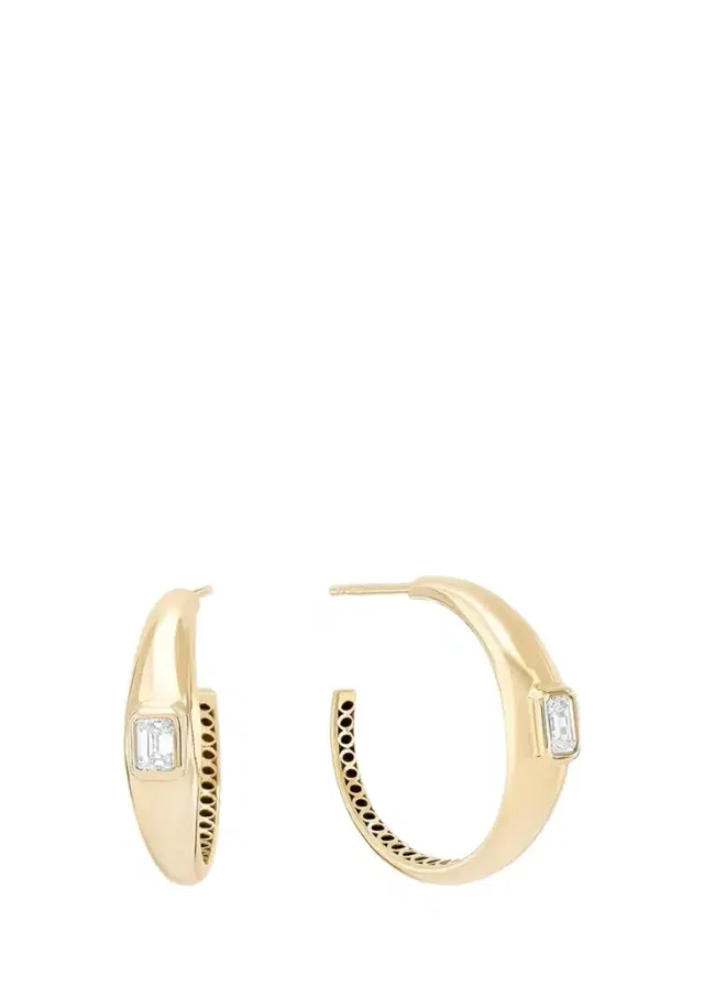 Lana Skinny Curved Emerald-Cut Diamond Hoop Earrings
