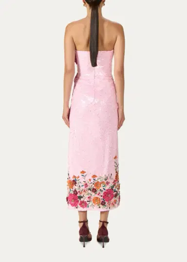 Costarellos Harlee Strapless Flower Sequined Slit Midi Dress | Thumbnail 3