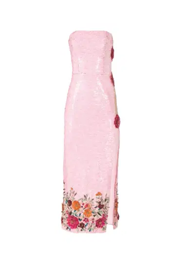 Costarellos Harlee Strapless Flower Sequined Slit Midi Dress | Thumbnail 1