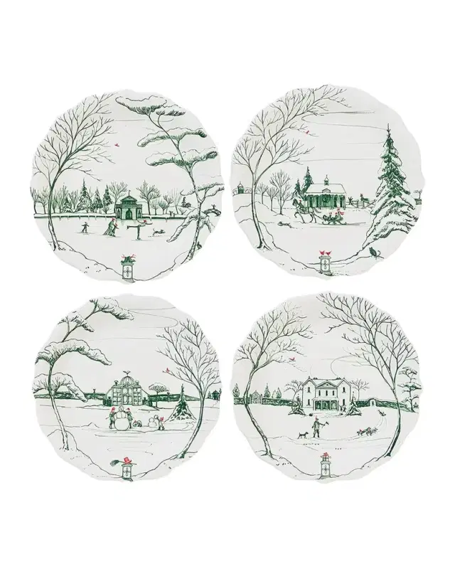 Country Estate Winter Frolic Party Plate Assorted, Set of 4 Evergreen