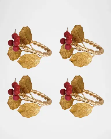 Juliska Forest Walk Holly with Berries Napkin Rings, Set of 4 | Thumbnail 2