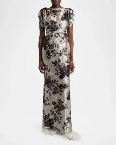 Erdem Floral Textured Satin Column Maxi Dress | Thumbnail 2