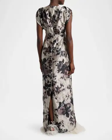 Erdem Floral Textured Satin Column Maxi Dress | Thumbnail 3