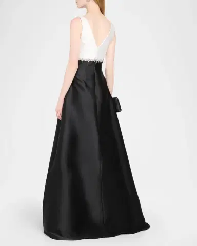 PAMELLA ROLAND Sleeveless Colorblock Mikado Silk Empire Gown | Thumbnail 3
