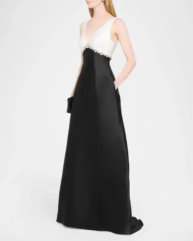 PAMELLA ROLAND Sleeveless Colorblock Mikado Silk Empire Gown | Thumbnail 4