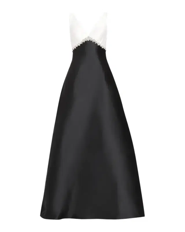 PAMELLA ROLAND Sleeveless Colorblock Mikado Silk Empire Gown