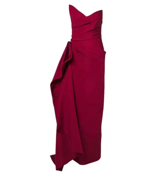 Asymmetric draped silk bustier gown